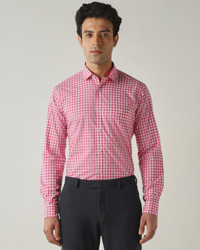 Men's Pure Cotton Checks Slim Fit Full Sleeve Casual Shirt - White & Pink