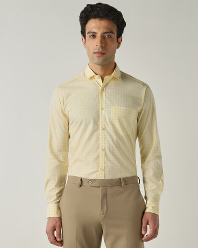 Men's Pure Cotton Checks Slim Fit Full Sleeve Casual Shirt - White & Yellow