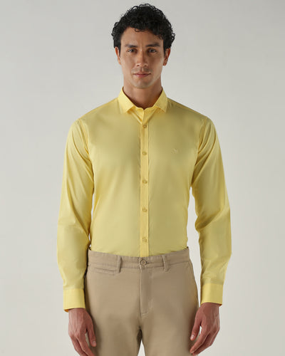 Men's Pure Cotton Plain Slim Fit Full Sleeve Casual Shirt - Yellow