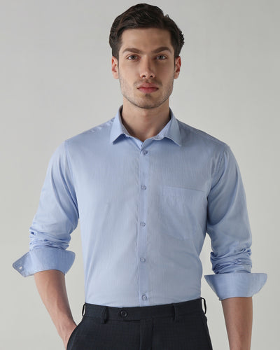 Men's Pure Cotton Dobby Stripe Dobby Stripe Regular Fit Full Sleeve Formal Shirt - Blue