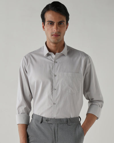 Men's Pure Cotton Dobby Stripe Dobby Stripe Regular Fit Full Sleeve Formal Shirt - Light Grey