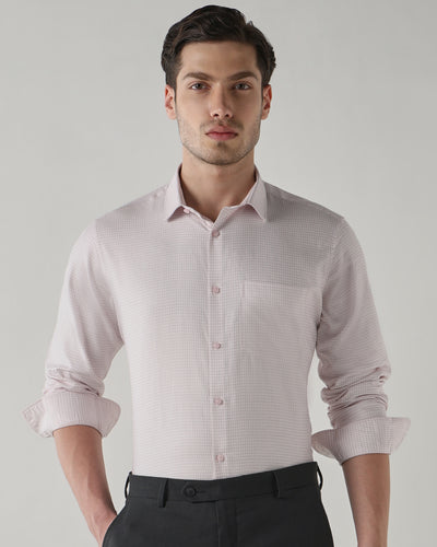 Men's Pure Cotton Dobby Checks Dobby Checks Regular Fit Full Sleeve Formal Shirt - Pink