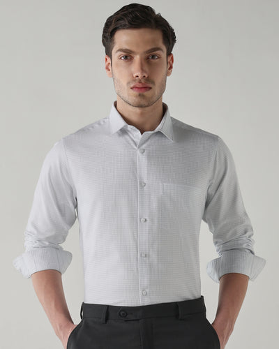 Men's Pure Cotton Dobby Checks Dobby Checks Regular Fit Full Sleeve Formal Shirt - White