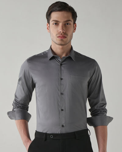 Men's Pure Cotton Dobby Slim Fit Full Sleeve Formal Shirt - Grey
