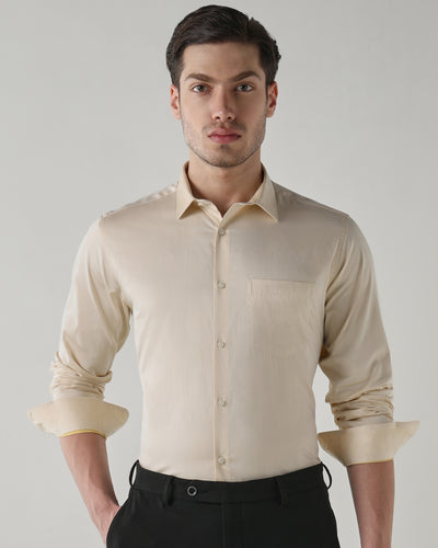 Men's Pure Cotton Dobby Slim Fit Full Sleeve Formal Shirt - Yellow