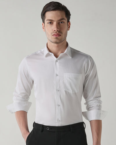 Men's Pure Cotton Dobby Slim Fit Full Sleeve Formal Shirt - White