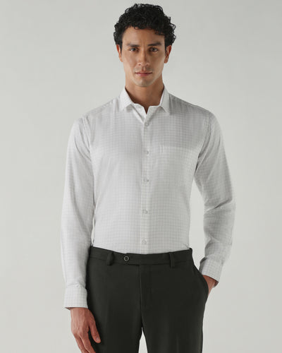 Men's Pure Cotton Dobby Checks Dobby Checks Slim Fit Full Sleeve Formal Shirt - White