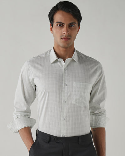 Men's Pure Cotton Dobby Checks Dobby Checks Regular Fit Full Sleeve Formal Shirt - White & Green