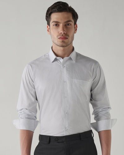 Men's Pure Cotton Dobby Checks Dobby Checks Regular Fit Full Sleeve Formal Shirt - White & Blue