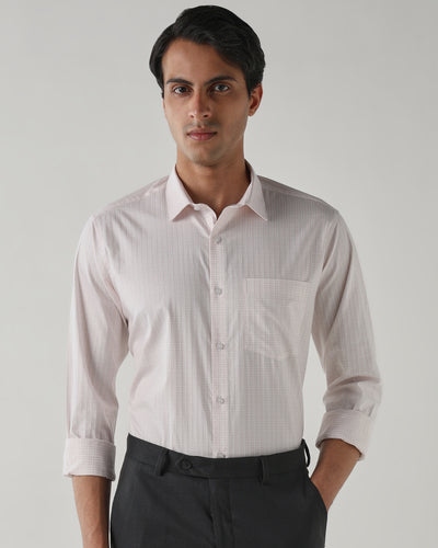 Men's Pure Cotton Dobby Checks Dobby Checks Regular Fit Full Sleeve Formal Shirt - White & Pink