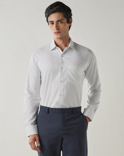 Men's Pure Cotton Stripe Stripe Slim Fit Full Sleeve Formal Shirt - White