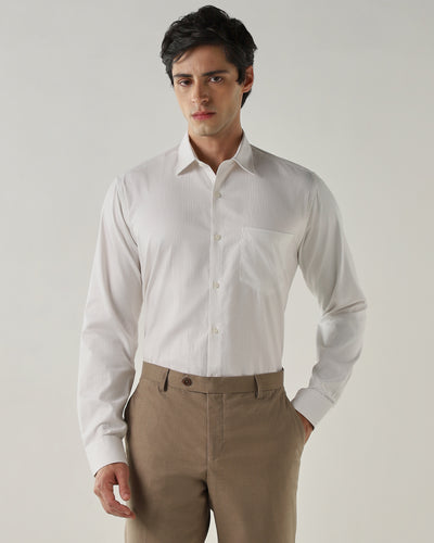Men's Pure Cotton Stripe Stripe Slim Fit Full Sleeve Formal Shirt - White