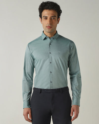 Men's Pure Cotton Plain Slim Fit Full Sleeve Casual Shirt - Light Green