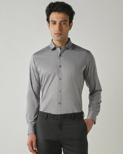 Men's Pure Cotton Plain Slim Fit Full Sleeve Casual Shirt - Light Grey