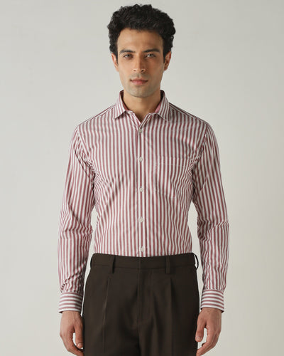Men's Pure Cotton Stripe Stripe Slim Fit Full Sleeve Casual Shirt - White & Red