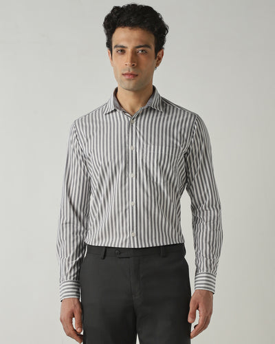 Men's Pure Cotton Stripe Stripe Slim Fit Full Sleeve Casual Shirt - White & Grey