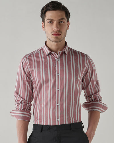 Men's Pure Cotton Jacquard Jacquard Dobby stripe Slim Fit Full Sleeve Formal Shirt - Pink