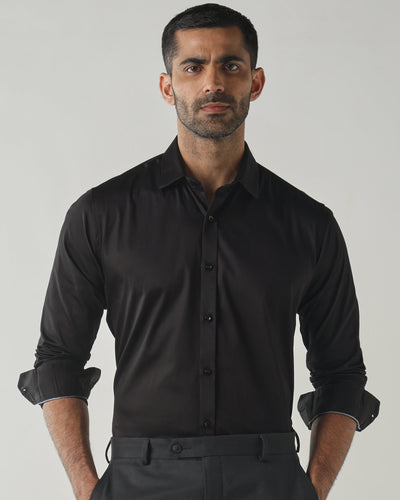 Men's cotton stretch Plain Slim Fit Full Sleeve Formal Shirt - Black