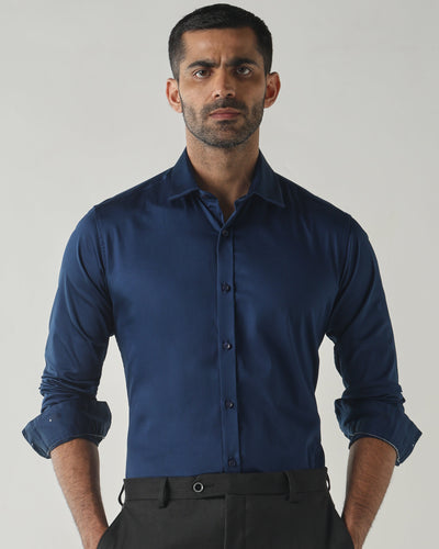 Men's cotton stretch Plain Slim Fit Full Sleeve Formal Shirt - Blue