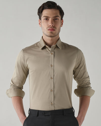 Men's cotton stretch Plain Slim Fit Full Sleeve Formal Shirt - Beige