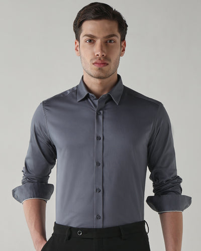 Men's cotton stretch Plain Slim Fit Full Sleeve Formal Shirt - Grey