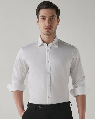 Men's cotton stretch Plain Slim Fit Full Sleeve Formal Shirt - White