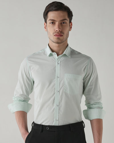 Men's Pure Cotton Stripe Stripe Slim Fit Full Sleeve Casual Shirt - White & Green