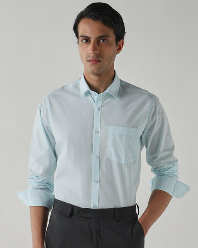 Men's Pure Cotton Stripe Stripe Slim Fit Full Sleeve Casual Shirt - White & Blue
