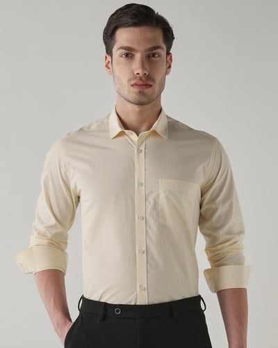 Men's Pure Cotton Stripe Stripe Slim Fit Full Sleeve Casual Shirt - White & Yellow
