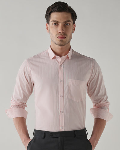 Men's Pure Cotton Stripe Stripe Slim Fit Full Sleeve Casual Shirt - White & Pink
