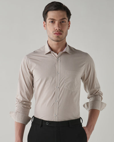 Men's Pure Cotton Checks Slim Fit Full Sleeve Casual Shirt - White & Brown