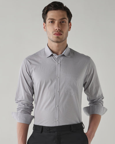 Men's Pure Cotton Checks Slim Fit Full Sleeve Casual Shirt - White & Grey