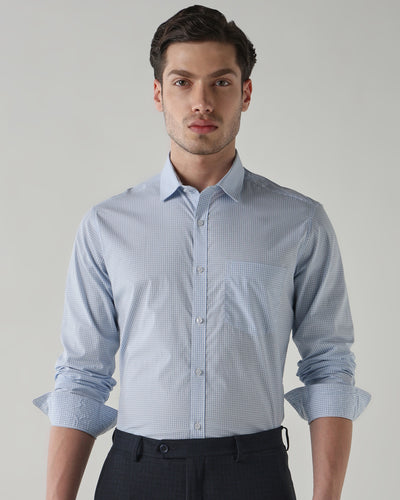 Men's Pure Cotton Checks Slim Fit Full Sleeve Casual Shirt - White & Blue