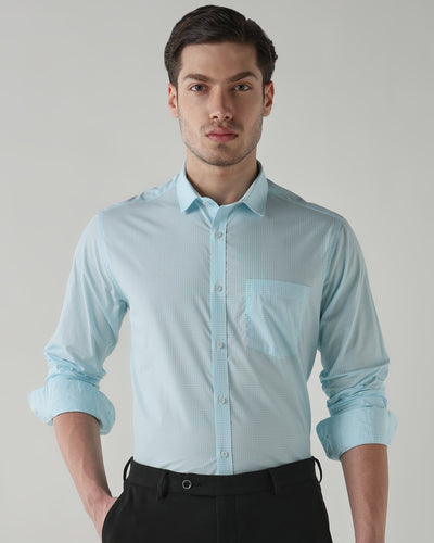 Men's Pure Cotton Checks Slim Fit Full Sleeve Casual Shirt - White & Blue