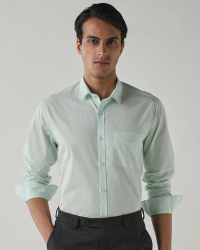 Men's Pure Cotton Checks Slim Fit Full Sleeve Casual Shirt - White & Green