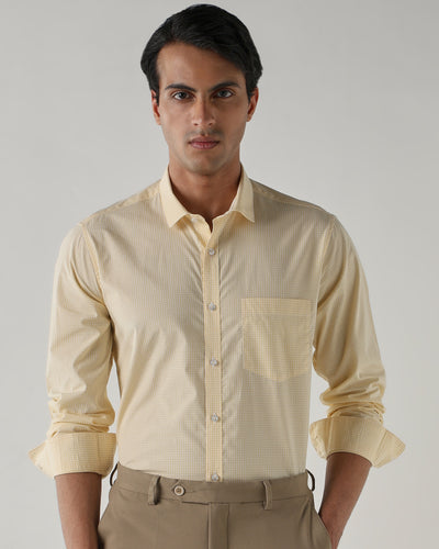 Men's Pure Cotton Checks Slim Fit Full Sleeve Casual Shirt - White & Yellow