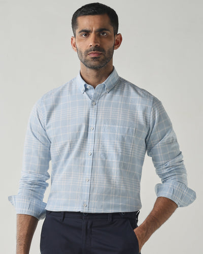 White/Sky Blue Slim fit Smart Casual Shirts