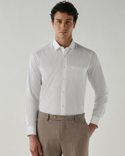 Men's Pure Cotton Plain Slim Fit Full Sleeve Formal Shirt - White