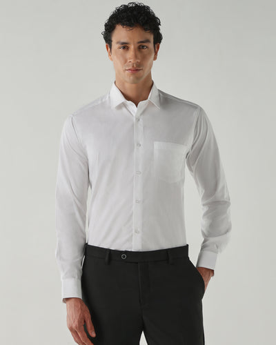 Men's Pure Cotton Plain Slim Fit Full Sleeve Formal Shirt - White