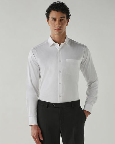 Men's Pure Cotton Plain Slim Fit Full Sleeve Formal Shirt - White