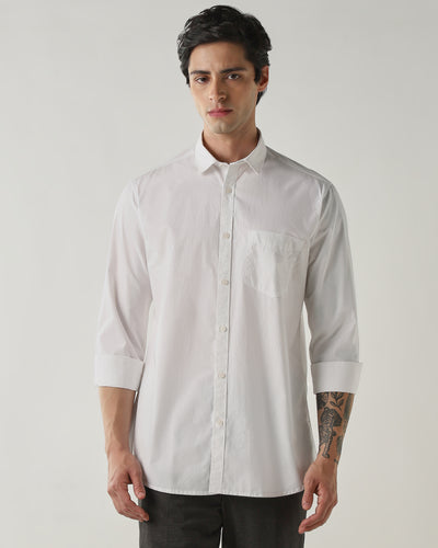 Men's Pure Cotton Plain Slim Fit Full Sleeve Casual Shirt - White