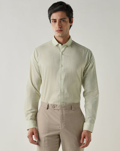 Men's Pure Cotton 30s slub Slim Fit Full Sleeve Formal Shirt - Green