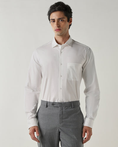 Men's Pure Cotton Plain Slim Fit Full Sleeve Formal Shirt - White