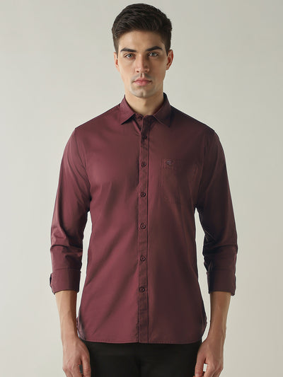 Men's Cotton Stretch Ripstop Slim Fit Full Sleeve Casual Shirt - Maroon