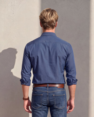 Men's Pure Cotton Solid Slim Fit Full Sleeve Formal Shirt - Blue