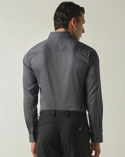 Men's Pure Cotton Dobby Solid Slim Fit Full Sleeve Formal Shirt - Grey