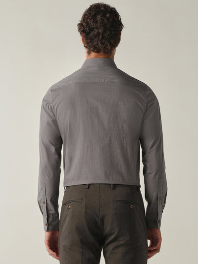Men's Pure Cotton Printed Slim Fit Full Sleeve Formal Shirt - Brown