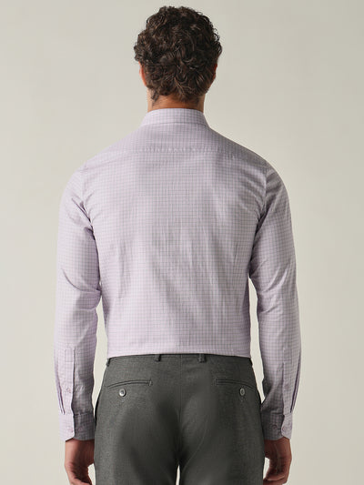 Men's Pure Cotton Checks Slim Fit Full Sleeve Formal Shirt - Purple