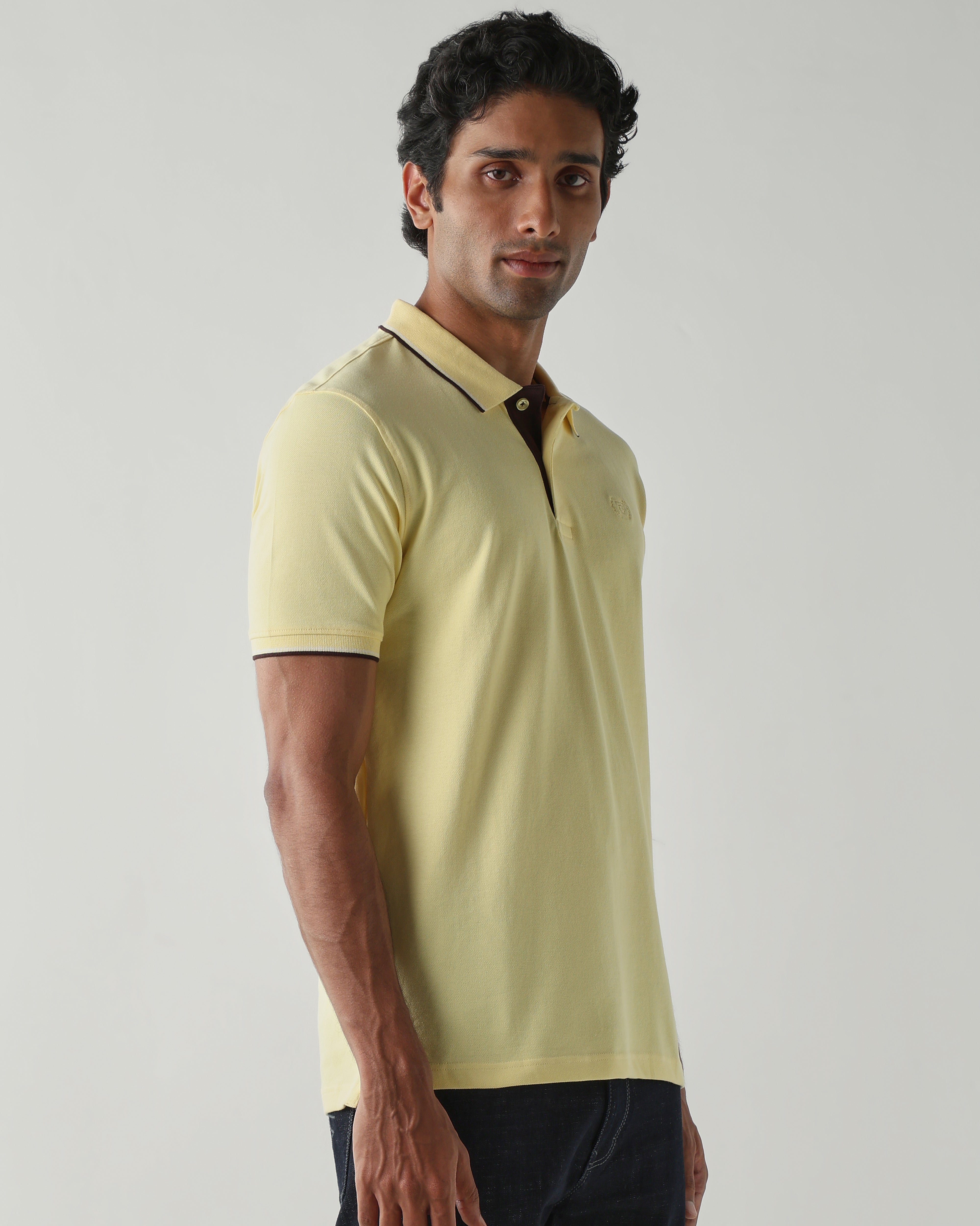 Topwear Premium Pique Knit Fabric T-Shirts – Light Yellow