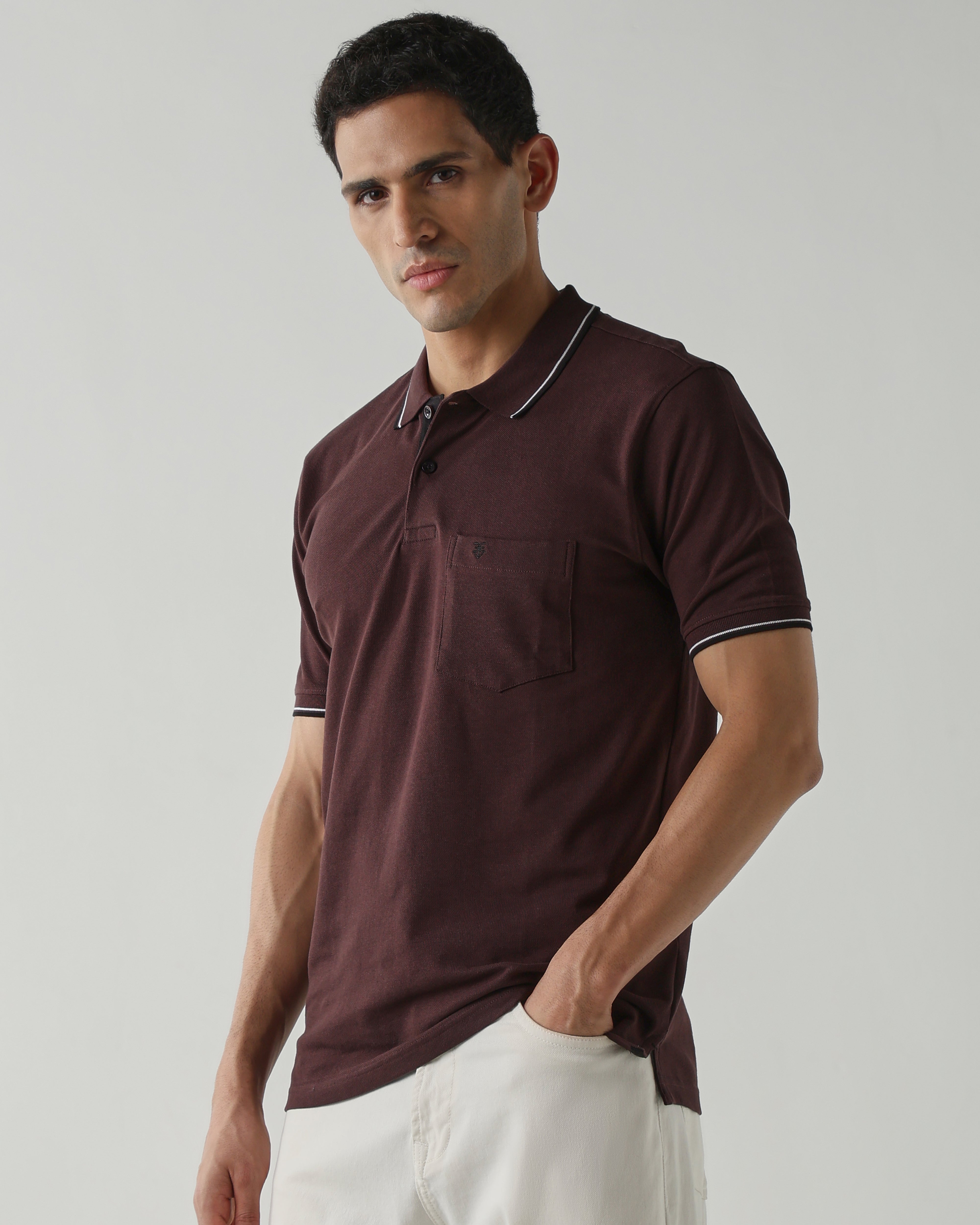 Topwear Premium Pique Knit Fabric T-Shirts – Coffee